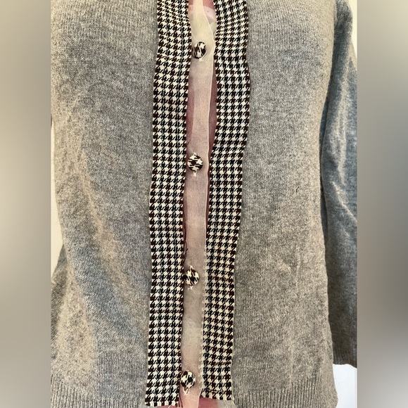 Anthropologie Gray Wool Cashmere Houndstooth Trimmed Cardigan - Picture 5 of 11